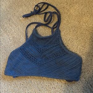 Blue Crochet Halter Swim Top